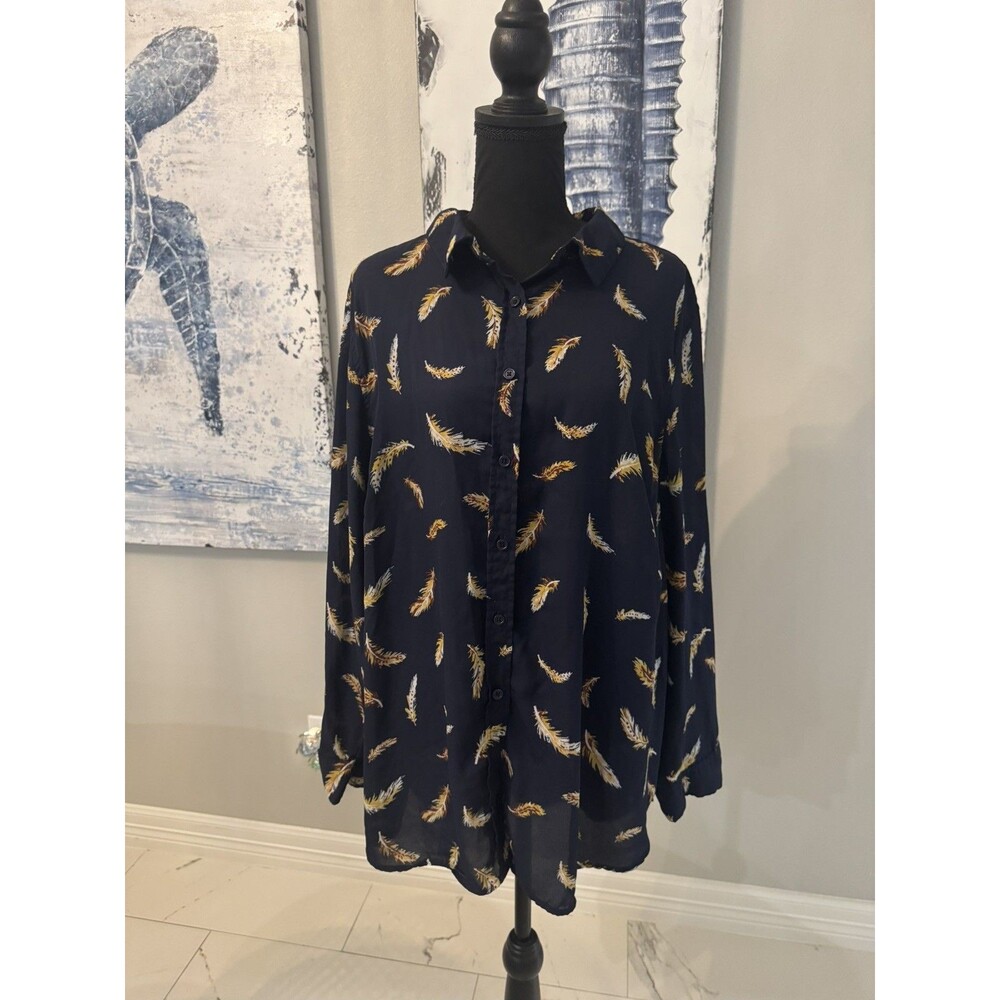 Avenue Long Sleeve Blue Feather Ladies Top Sz 18/20